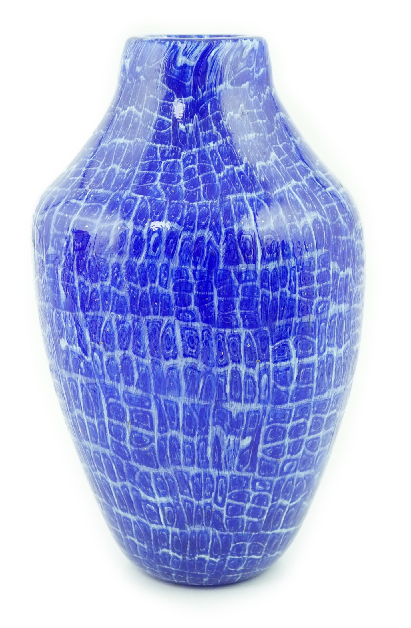 Vittorio Ferro (1932-2012) A Murano glass vase, high shouldered, with a bright blue tile pattern, unsigned, 26cm, Please note this lot attracts an additional import tax of 20% on the hammer price
